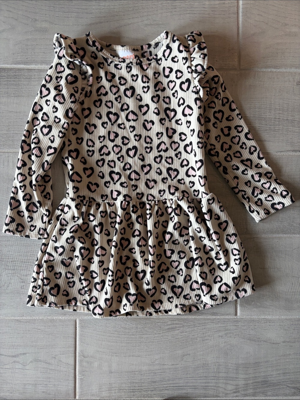jumping beans Cream Heart-Print Ruffle Shoulder Long-Sleeve Dress